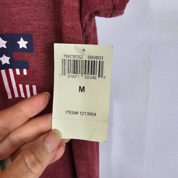 Lucky Brand Heathered Pink Patriotic Tshirt Sz M Scoop Neck Casual Americana USA - Picture 4 of 6